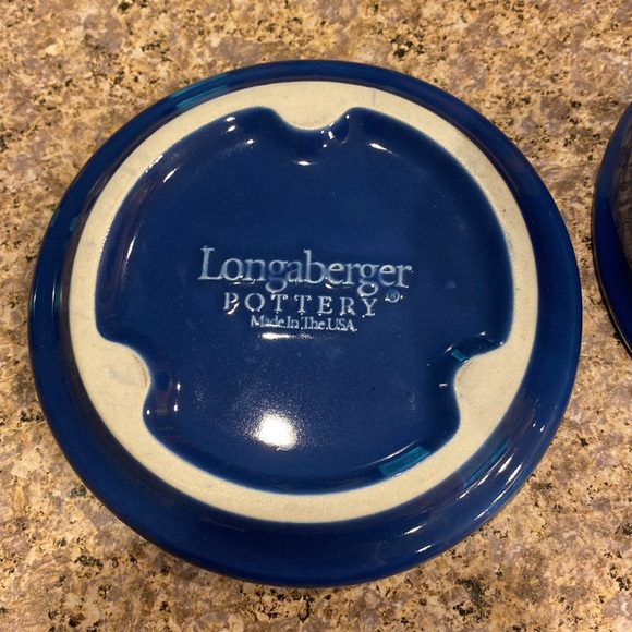 Longaberger Pint Crock With Lid / Coaster Cornflower Blue Pottery - Picture 5 of 17